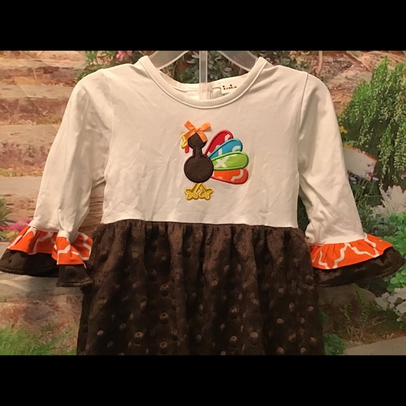 New minky dot turkey thanksgiving ruffle bubble 9m - Picture 2 of 2